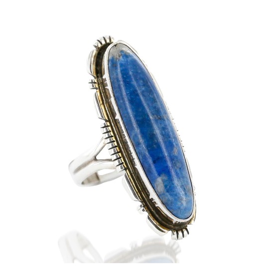 Handmade Certified Authentic Signed Navajo .925 Sterling Silver Denim Lapis Native American Ring  16606