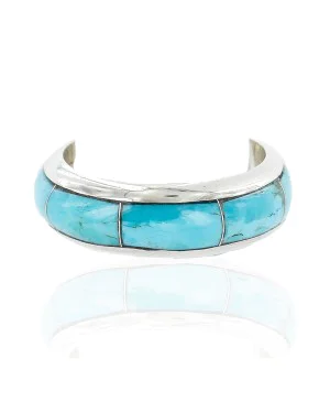 Handmade Certified Authentic Inlaid Signed Navajo .925 Sterling Silver Natural Turquoise Native American Ring  16625