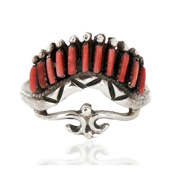 Handmade Certified Authentic Signed Zuni .925 Sterling Silver Natural Spiny Oyster Native American Ring  16655