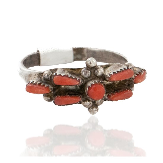 Handmade Zuni Certified Authentic .925 Sterling Silver Coral Native American Ring  16681
