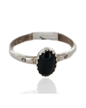 925 Sterling Silver Handmade Certified Authentic Navajo Natural Black Onyx Native American Ring  16803-1