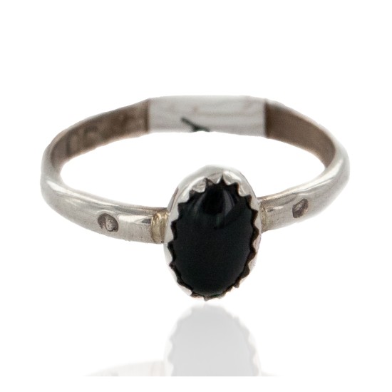 925 Sterling Silver Handmade Certified Authentic Navajo Natural Black Onyx Native American Ring  16803-1