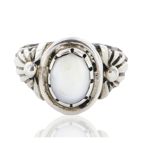 Handmade Certified Authentic Navajo T.Begay .925 Sterling Silver Natural White Buffalo Native American Ring  16825