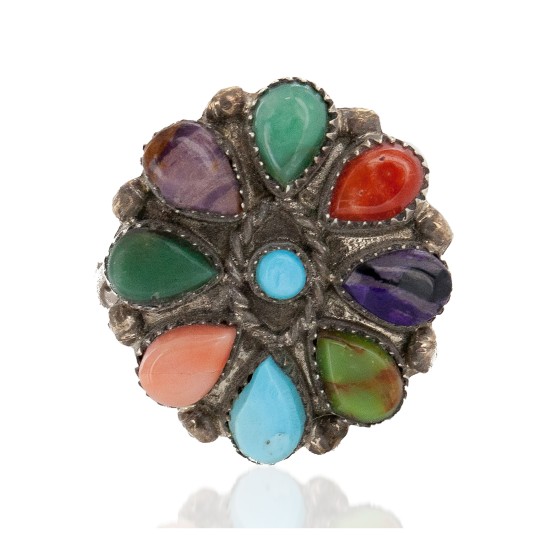 Petit Point Handmade Certified Authentic Zuni .925 Sterling Silver Natural Turquoise and Multicolor Native American Ring 16881 Petit Point Handmade Certified Authentic Zuni .925 Sterling Silver Natural Turquoise and Multicolor Native American Ring 16881