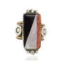 .925 Sterling Silver Handmade Certified Authentic Navajo Inlay Natural Black Onyx Jasper Mother of Pearl Native American Ring  17007-1