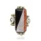 .925 Sterling Silver Handmade Certified Authentic Navajo Inlay Natural Black Onyx Jasper Mother of Pearl Native American Ring  17007-1