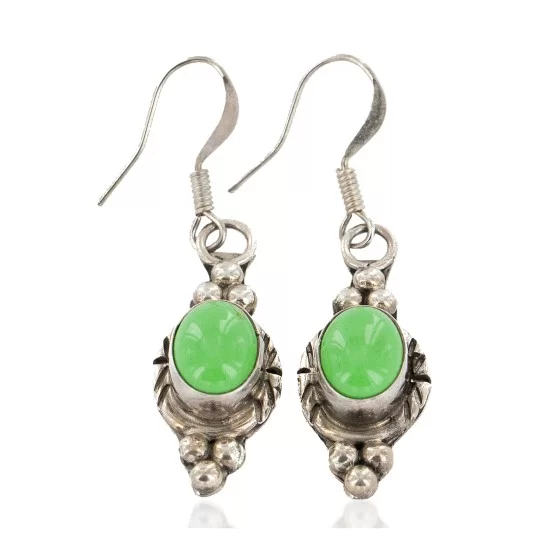 Certified Authentic Handmade Navajo Signed C. Jones .925 Sterling Silver Dangle Native American Earrings Natural Gaspeite 17389 Certified Authentic Handmade Navajo Signed C. Jones .925 Sterling Silver Dangle Native American Earrings Natural Gaspeite 17389