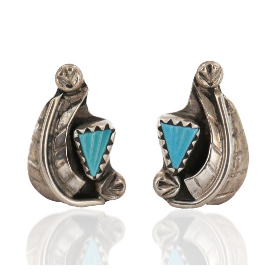 Certified Authentic Feather Navajo .925 Sterling Silver Turquoise Native American Stud Earrings 17598