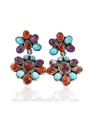 Certified Authentic Handmade Navajo .925 Sterling Silver Natural Multicolor Stones Native American Dangle Earrings 17856 Certified Authentic Handmade Navajo .925 Sterling Silver Natural Multicolor Stones Native American Dangle Earrings 17856