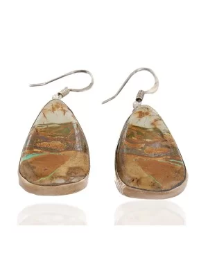 Handmade Certified Authentic Signed by Shay .925 Sterling Silver Natural Boulder Turquoise Dangle Native American Earrings 17948