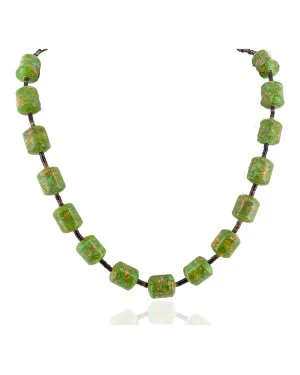 Certified Authentic Navajo .925 Sterling Silver Composite Gaspeite Native American Necklace 18072-11
