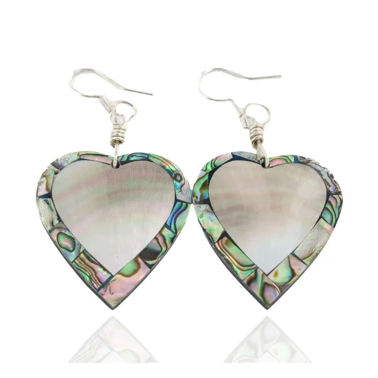 Inlay Heart Navajo Certified Authentic .925 Sterling Silver Hooks Natural Abalone Native American Dangle Earrings 18099-4 Inlay Heart Navajo Certified Authentic .925 Sterling Silver Hooks Natural Abalone Native American Dangle Earrings 18099-4