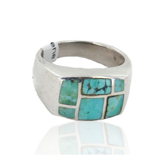 Handmade Inlay Navajo .925 Sterling Silver Certified Authentic Natural Turquoise Native American Ring 18149