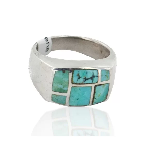 Handmade Inlay Navajo .925 Sterling Silver Certified Authentic Natural Turquoise Native American Ring 18149 Handmade Inlay Navajo .925 Sterling Silver Certified Authentic Natural Turquoise Native American Ring 18149