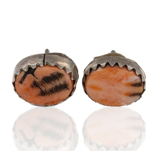 Handmade Navajo Certified Authentic .925 Sterling Silver Spiny Oyster Native American Stud Earrings 18185-1 Handmade Navajo Certified Authentic .925 Sterling Silver Spiny Oyster Native American Stud Earrings 18185-1