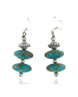 .925 Sterling Silver Hooks Certified Authentic Navajo Turquoise Native American Dangle Earrings 18255-1
