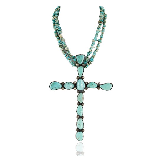 Handmade Certified Authentic Cross Navajo .925 Sterling Silver Turquoise Native American Necklace 24111