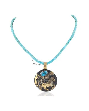 Certified Authentic 12kt Gold Filled and .925 Sterling Silver Horse Handmade Natural Turquoise Native American Necklace 24148-16030-6 Certified Authentic 12kt Gold Filled and .925 Sterling Silver Horse Handmade Natural Turquoise Native American Necklace 24148-16030-6