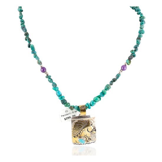 12kt Gold Filled and .925 Sterling Silver Handmade Horse Certified Authentic Navajo Turquoise Quartz Native American Necklace 24149-5-15851