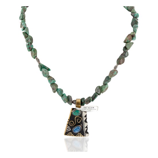 12kt Gold Filled .925 Sterling Silver Handmade Certified Authentic Navajo Natural Turquoise Lapis Native American Necklace 24170-1-102248