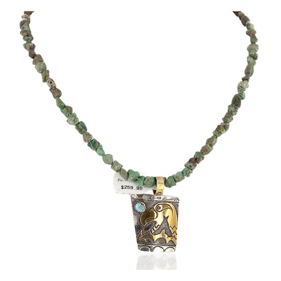 Certified Authentic 12kt Gold Filled and .925 Sterling Silver Handmade Eagle Natural Turquoise Native American Necklace 24200-15807 Certified Authentic 12kt Gold Filled and .925 Sterling Silver Handmade Eagle Natural Turquoise Native American Necklace 24200-15807