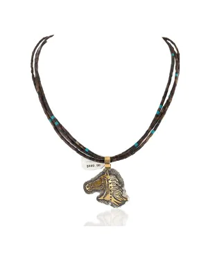 .925 Sterling Silver and 12kt Gold Filled Handmade Horse Certified Authentic Navajo Turquoise Heishi Native American Necklace 24204-15295