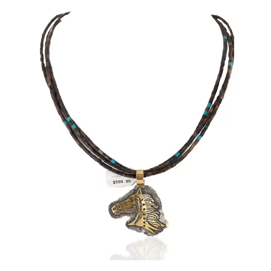 .925 Sterling Silver and 12kt Gold Filled Handmade Horse Certified Authentic Navajo Turquoise Heishi Native American Necklace 24204-15295 .925 Sterling Silver and 12kt Gold Filled Handmade Horse Certified Authentic Navajo Turquoise Heishi Native American Necklace 24204-15295
