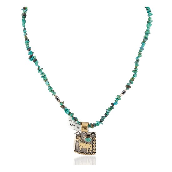 12kt Gold Filled .925 Sterling Silver Horse Handmade Certified Authentic Navajo Natural Turquoise Hematite Native American Necklace 24252-2-15875-31