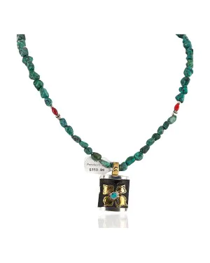 Certified Authentic 12kt Gold Filled and .925 Sterling Silver Handmade Flower Natural Turquoise Coral Native American Necklace 24300-15851-10