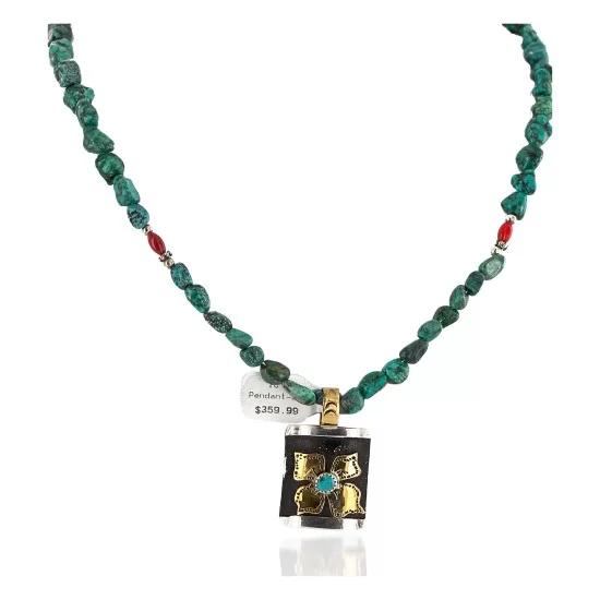 Certified Authentic 12kt Gold Filled and .925 Sterling Silver Handmade Flower Natural Turquoise Coral Native American Necklace 24300-15851-10 Certified Authentic 12kt Gold Filled and .925 Sterling Silver Handmade Flower Natural Turquoise Coral Native American Necklace 24300-15851-10