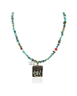 .925 Sterling Silver And 12kt Gold Filled Handmade Certified Authentic Navajo Turquoise Coral Native American Necklace 24300