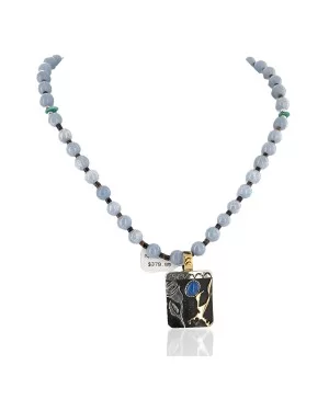 Certified Authentic 12kt Gold Filled and .925 Sterling Silver Handmade Flower Natural Turquoise Lapis Agate Native American Necklace 24301-16033