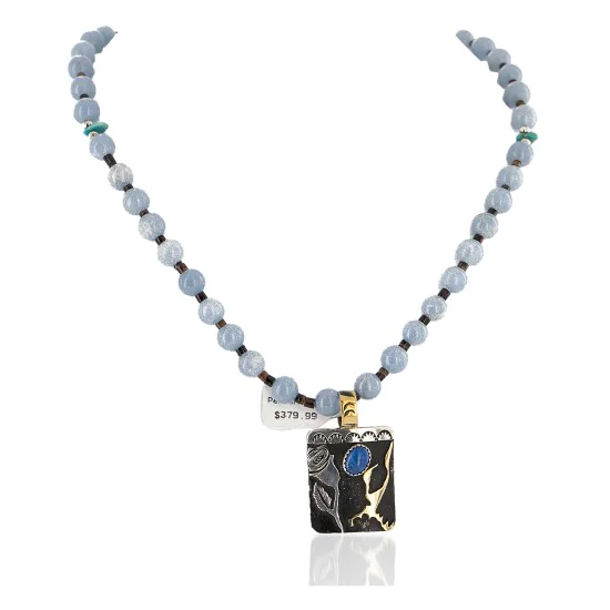 Certified Authentic 12kt Gold Filled and .925 Sterling Silver Handmade Flower Natural Turquoise Lapis Agate Native American Necklace 24301-16033 Certified Authentic 12kt Gold Filled and .925 Sterling Silver Handmade Flower Natural Turquoise Lapis Agate Native American Necklace 24301-16033