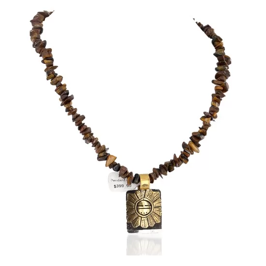 Certified Authentic 12kt Gold Filled and .925 Sterling Silver Handmade Sunface Kachina Natural Tigers Eye Native American Necklace 24302-16034-1 Certified Authentic 12kt Gold Filled and .925 Sterling Silver Handmade Sunface Kachina Natural Tigers Eye Native American Necklace 24302-16034-1