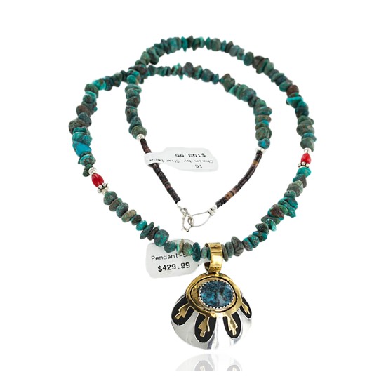 .925 Sterling Silver and 12kt Gold Filled Handmade Eye Certified Authentic Navajo Turquoise Native American Necklace 24303-9