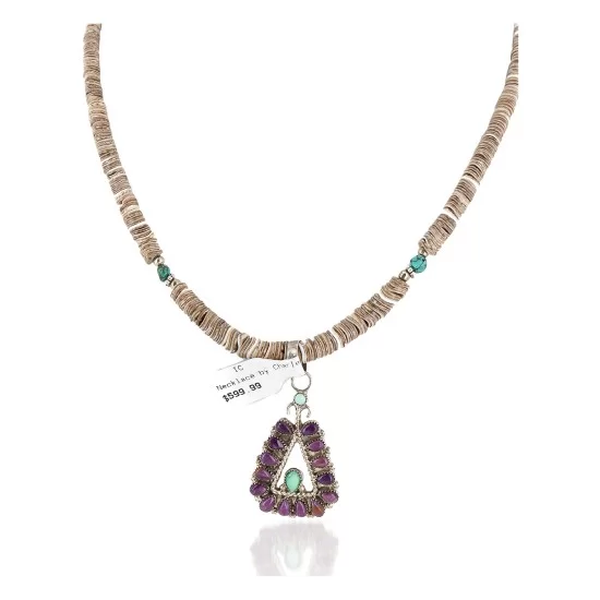 Handmade Certified Authentic Zuni .925 Sterling Silver Petit Point Natural Sugilite Turquoise Native American Necklace 24317-25265-3 Handmade Certified Authentic Zuni .925 Sterling Silver Petit Point Natural Sugilite Turquoise Native American Necklace 24317-25265-3