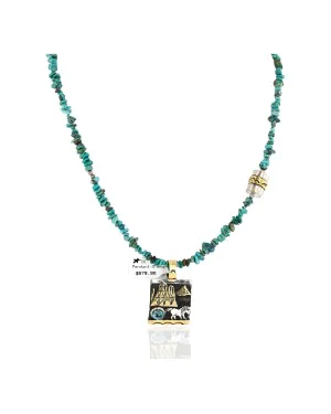 12kt Gold Filled and .925 Sterling Silver Handmade Horse Certified Authentic Navajo Natural Turquoise Native American Necklace 24323-1