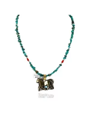 .925 Sterling Silver 12kt Gold Filled Handmade Horse Certified Authentic Navajo Turquoise Native American Necklace 24323-3 .925 Sterling Silver 12kt Gold Filled Handmade Horse Certified Authentic Navajo Turquoise Native American Necklace 24323-3