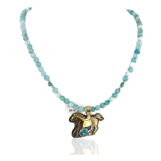 Certified Authentic 12kt Gold Filled and .925 Sterling Silver Horse Handmade Natural Turquoise Blue Quartz Native American Necklace 24323-8-16065-1 Certified Authentic 12kt Gold Filled and .925 Sterling Silver Horse Handmade Natural Turquoise Blue Quartz Native American Necklace 24323-8-16065-1