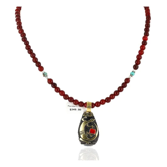 12kt Gold Filled And .925 Sterling Silver Handmade Gaco Certified Authentic Navajo Coral Agate and Turquoise Native American Necklace 24328-6 12kt Gold Filled And .925 Sterling Silver Handmade Gaco Certified Authentic Navajo Coral Agate and Turquoise Native American Necklace 24328-6