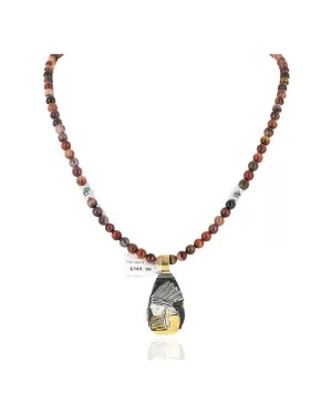 12kt Gold Filled And .925 Sterling Silver Handmade Chief Head Certified Authentic Navajo Native American Necklace 24328-7