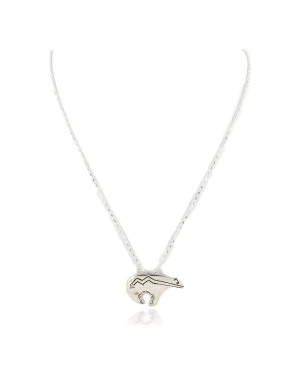 .925 Sterling Silver Bear Handmade Certified Authentic Navajo Pin and Native American Necklace  24330