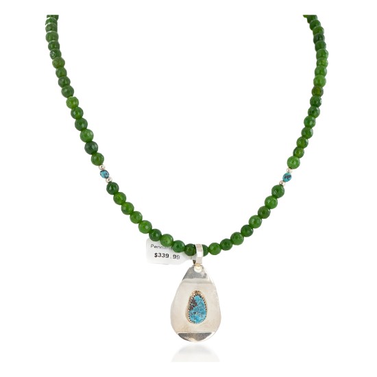 .925 Sterling Silver Handmade Certified Authentic Natural Turquoise Green Quartz Native American Necklace 24337-16076-13 .925 Sterling Silver Handmade Certified Authentic Natural Turquoise Green Quartz Native American Necklace 24337-16076-13