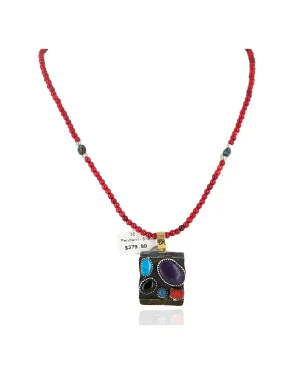 Handmade Certified Authentic Navajo .925 Sterling Silver 12kt Gold Filled Multicolor Turquoise Sujulite Onyx Lapis Coral Native American Necklace 24339-1