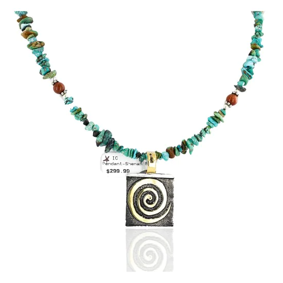 12kt Gold Filled .925 Sterling Silver Handmade Certified Authentic Navajo Pendant Turquoise Native American Necklace 24342-1