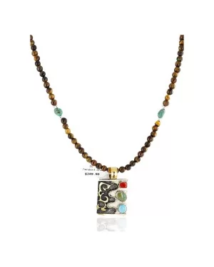 12kt Gold Filled .925 Sterling Silver Handmade Certified Authentic Navajo Turquoise Coral Native American Necklace 24343-3