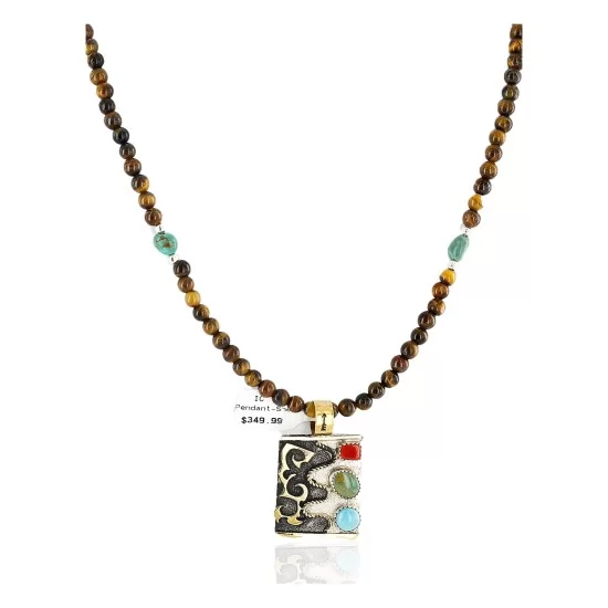12kt Gold Filled .925 Sterling Silver Handmade Certified Authentic Navajo Turquoise Coral Native American Necklace 24343-3 12kt Gold Filled .925 Sterling Silver Handmade Certified Authentic Navajo Turquoise Coral Native American Necklace 24343-3