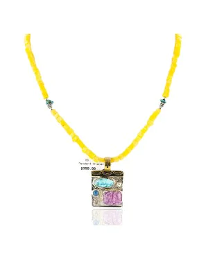 .925 Sterling Silver And 12kt Gold Filled Handmade Certified Authentic Navajo Turquoise Sugilite Lapis and Quartz Native American Necklace 24344-1