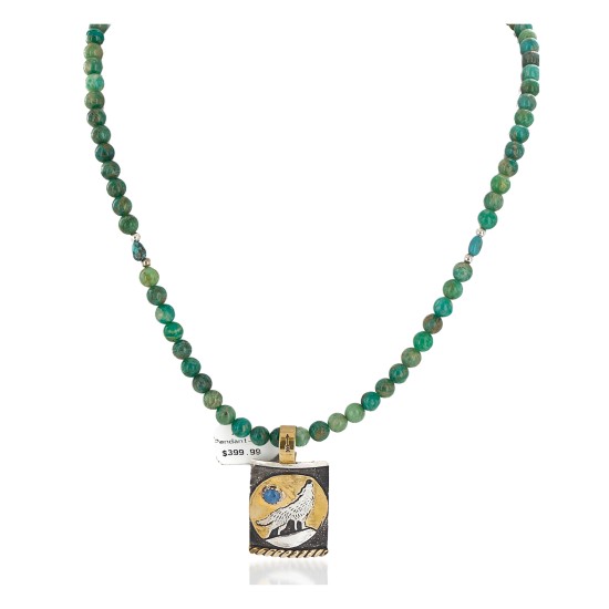 Wolf 12kt Gold Filled and .925 Sterling Silver Handmade Certified Authentic Navajo Natural Turquoise Jasper and Lapis Native American Necklace 24344-4-15965-2