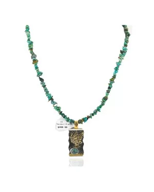 .925 Sterling Silver And 12kt Gold Filled Handmade Butterfly Certified Authentic Navajo Turquoise Native American Necklace 24346-5